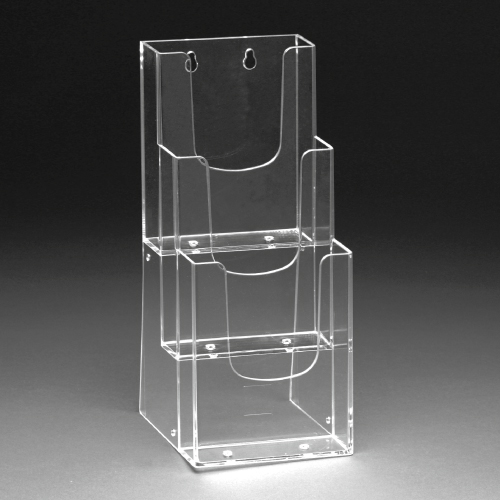 SUPORT PLASTIC PENTRU PLIANTE 3X1/3 A4P CU ORIFICII PENTRU FIXARE PE PERETE, DIMENSIUNE UTILA BAZA 107X31 MM