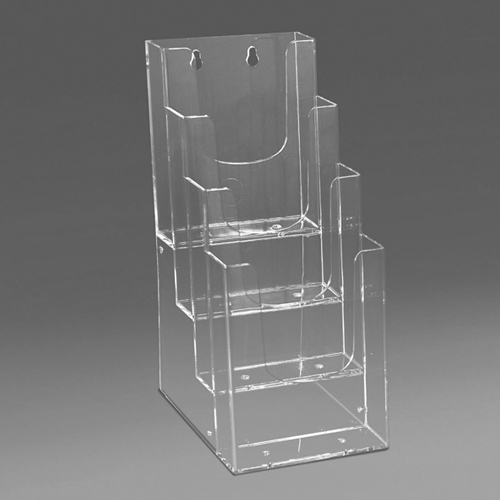 SUPORT PLASTIC PENTRU PLIANTE 4X1/3 A4P CU ORIFICII PENTRU FIXARE PE PERETE, DIMENSIUNE UTILA BAZA 107X31 MM