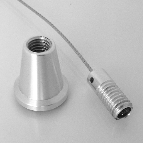 CSATLAKOZÓ ACÉLSODRONYOKHOZ, MAXIMUM 2 MM, ALUMÍNIUMBÓL, 25X27 MM, RÖVID CSATLAOKZÓVAL.