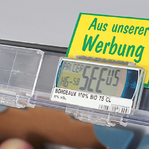 DBR Pricer adapter, amellyel a pricer árcímke a hagyományos ársínek legtöbbjével párosítható.