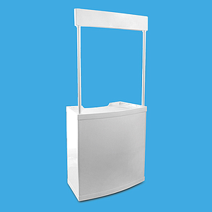 PLASTIČNI PROMO PULT DIMENZIJA 88X90X42 CM, SA ZAGLAVLJEM 90X25 CM