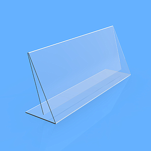 Menükártya tartó, dönött, 90x40 mm fekvő formátumú kártyának, 0,3 mm tükröződésmentes műanyagból.