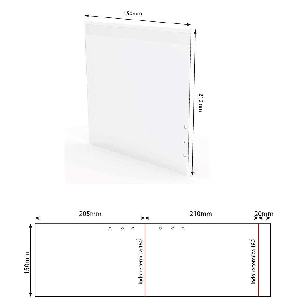 PVC 0,4 mm zseb 3 lyukkal cápauszony zászlótartóhoz, átlátszó, 150x210 mm