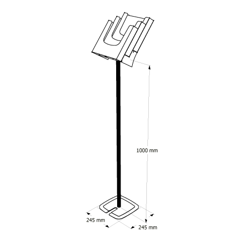 STAND WITH METALLIC RECTANGULAR BASE, ALUMINIUM ROD OF H 1000 MM, AND ADAPTOR FOR FIXING LEAFLET DISPENSER CPA 052-421