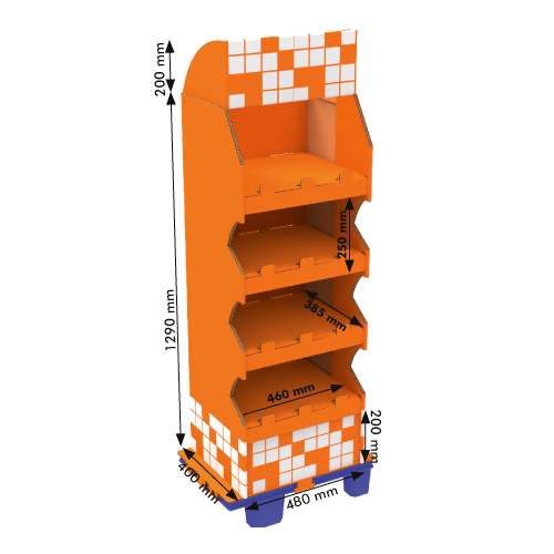32 KG, CORRUGATED CARDBOARD DISPLAY 400x480x1290+200 MM HEADER 