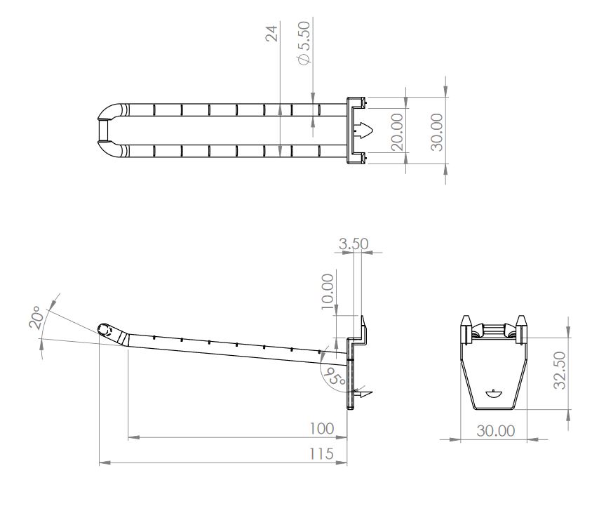 "U" ROUND ENDED HOOK WITH FIXATION BY PUNCHING PANEL, VARIOUS LENGTHS