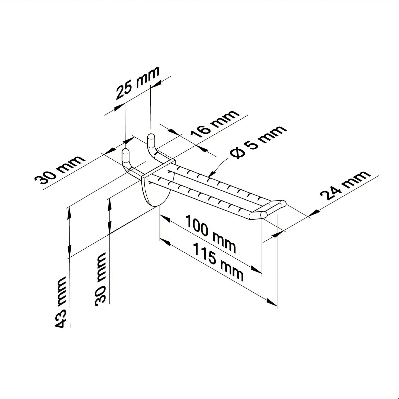 PLASTIC DOUBLE HOOK FOR 16 MM HONEYCOMB PANNELS, 150 MM LENGTH
