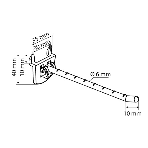"I" HOOK WITH FIXATION BY PUNCHING PANEL, VARIOUS LENGTHS