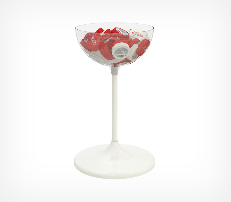 UNIBOWL DISPLAY CONSISTS OF A TRANSPARENT PLASTIC SPHERE 407 MM DIAMETER, 1 TUBE AND 1 ROUND BASE